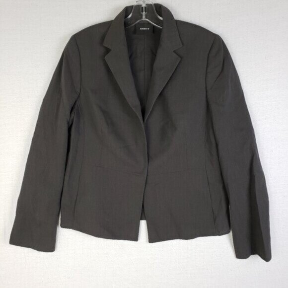 AKRIS 100% Wool Blazer Dark Gray Snap Button Jacket size 10 Career Minimalist - Picture 2 of 16